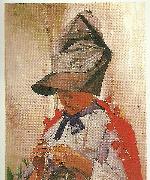 Carl Larsson, karin i stor hatt